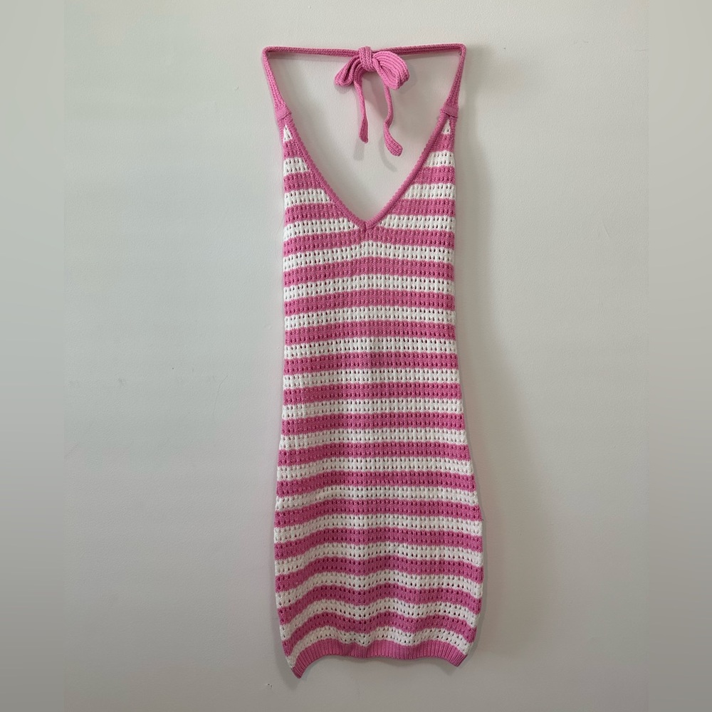 PRINCESS POLLY pink/white stripped cover-up dress